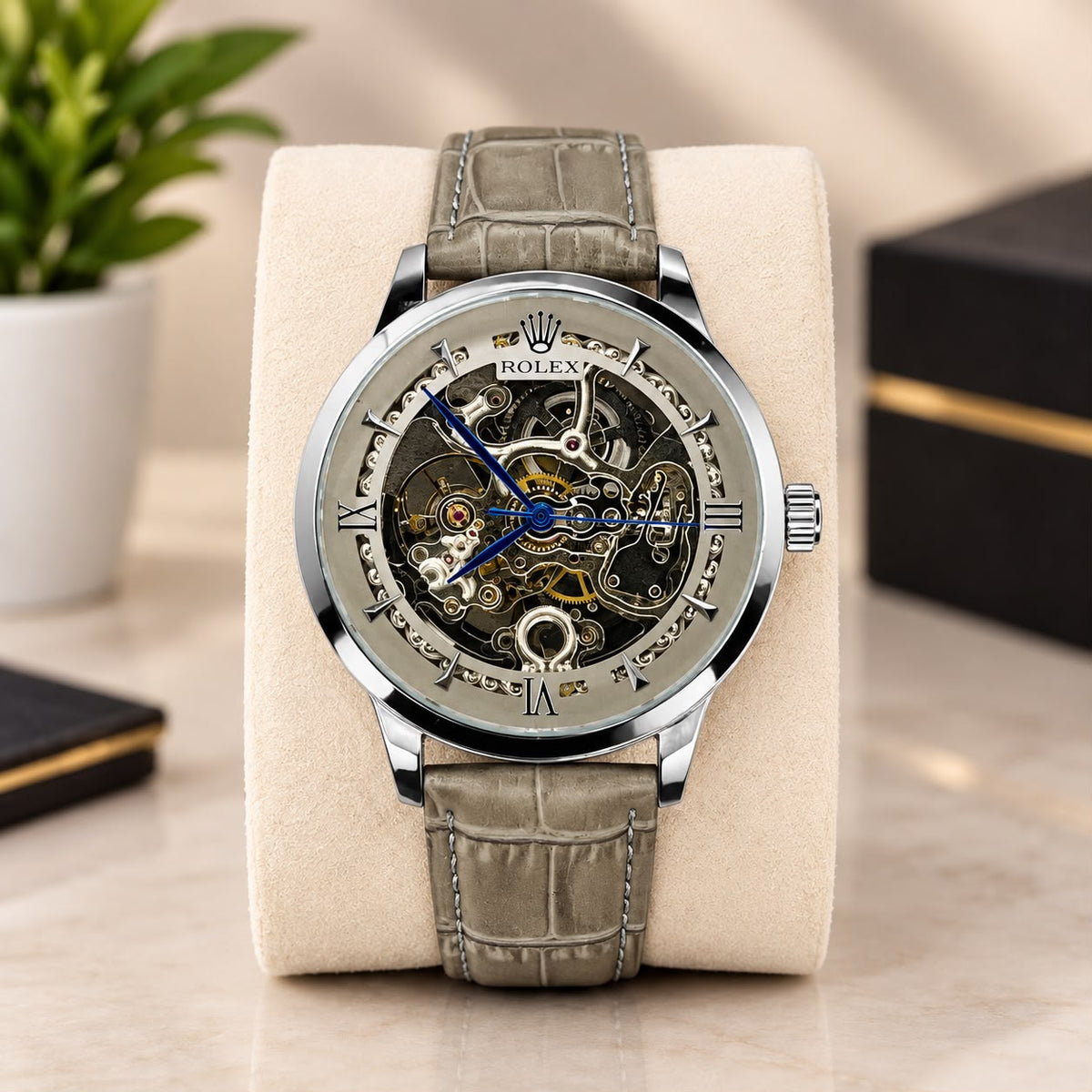 Rolex Skeleton Grey leather strap